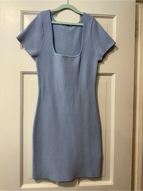 Signature8 Baby Blue Ribbed Square-Neck Mini Dress